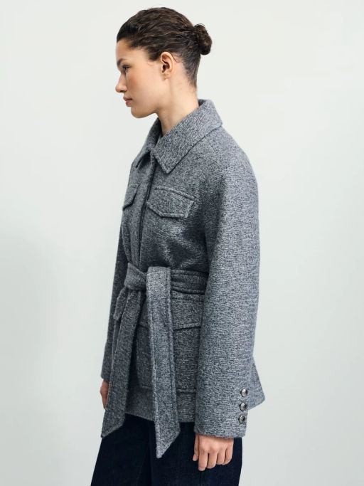 Куртка-рубашка из ткани с ворсом на поясе / Zarina  фото 7