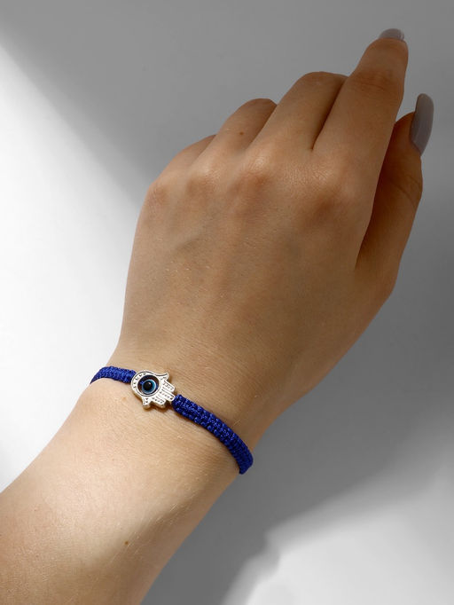 Цена за 2 шт. Браслет-оберег «Детский» глазик в плетении, синий в чернёном серебре, d=4 см