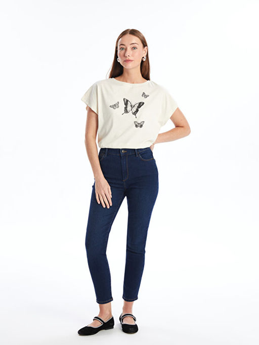 Bisiklet Yaka Desenli K?sa Kollu Kad?n Bluz