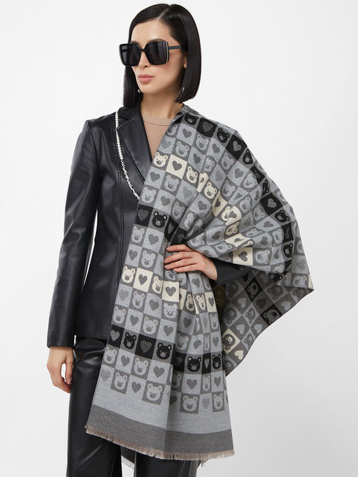 в составе ШЕРСТЬ и КАШЕМИР  Большой, мягкий, теплый двусторонний палантин с принтом. - Tantino фото 3