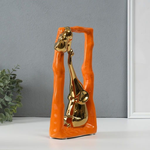 Фигурка керамика «Слон со слонёнком - опора. Прямоугольник», оранжевый с золотом, 5.5×13.5×26 см