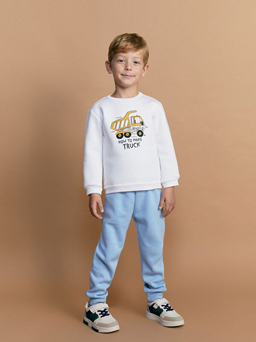 Bask?l? Erkek Bebek Sweatshirt ve E?ofman Alt 2li Tak?m - Waikiki фото 5