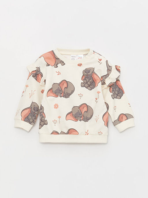 Bisiklet Yaka Bask?l? K?z Bebek Sweatshirt ve Pantolon 2li Tak?m