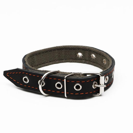 Ошейник комбинированный кожа/брезент, безразмерный, 54 х 2.5 см, ОШ 17-45 см, чёрный - Пижон фото 2