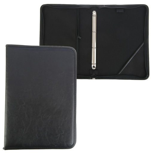 Папка деловая Calligrata «Лайт», искусственная кожа, для бумаг, для офиса, с кольцевым механизмом 4, 360×260×30 мм, чёрная