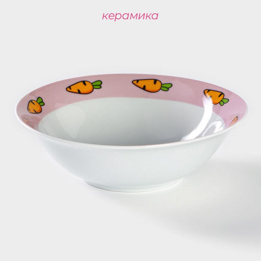 Тарелка керамическая глубокая Доляна «Лапочка зайка», 400 мл, d=15 см, цвет белый