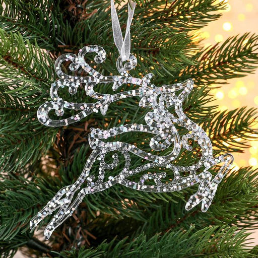 Цена за 2 шт. Ёлочная игрушка Зимнее волшебство. Олень в прыжке - магия, 1312 см, прозрачный фото 4