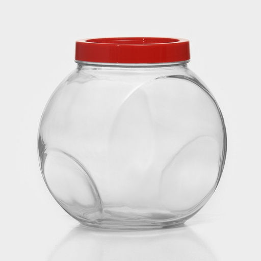 Банка для хранения сыпучих продуктов Paşabahçe Bella, 2 л, стекло, с красной крышкой, прозрачная