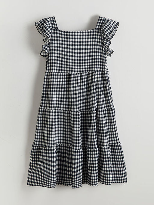 Kare Yaka Ekose K?z ?ocuk Elbise