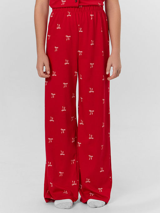 Комплект для девочек красный с новогодним принтом