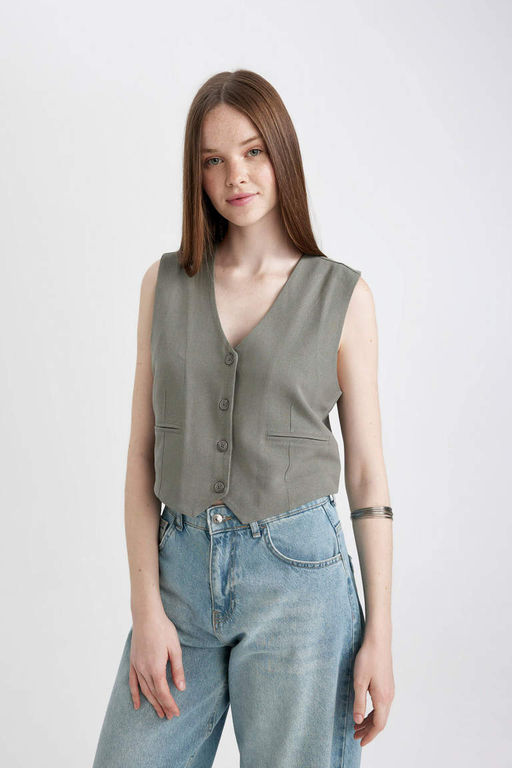 Блейзер стандартного кроя из смесового льна - Defacto фото 8