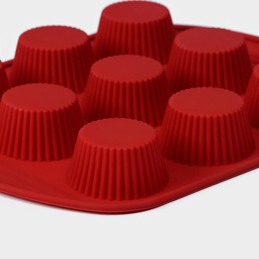 Форма для выпечки Доляна Сладости. Круг реб, силикон, 26.5?21.5?3 см, 9 ячеек (5.5?3 см), коричневая  фото 4