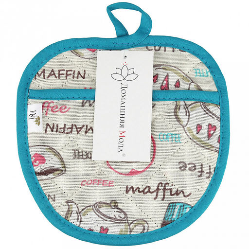 Прихватка с запахом 19х19см "Вкусняшки", форма "Яблоко", рогожка 171г/м2, хлопок 100%, наполнитель - ватин 280г/м2, на пластмассовом подвесе, "Домашняя мода" (Россия)