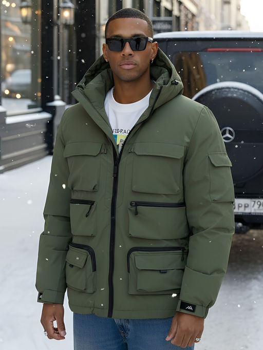 Куртка спортивная мужская зимняя с капюшоном зеленого цвета 3222Z - Wonderrman фото 17