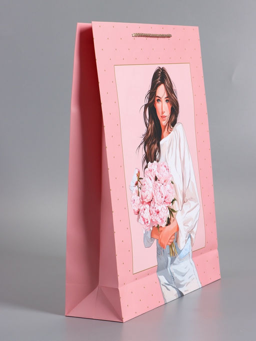 Пакет подарочный ламинированный «Букет радости», розовый, 33×42.5×10 см