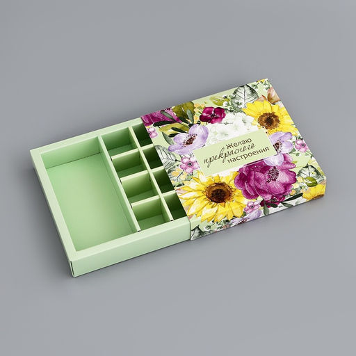 Цена за 3 шт. Коробка для 8 конфет + шоколад, с окном Прекрасного настроения, 17.7?17.8?3.8 см