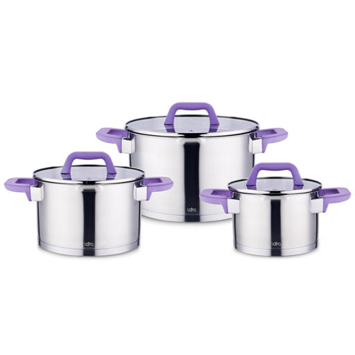 LR02-124 Набор посуды LARA серия ЛАВАНДА 3пр. ( Кастрюли. 2+2,8+3,8л) индукционное 5-ти ступ. капс.