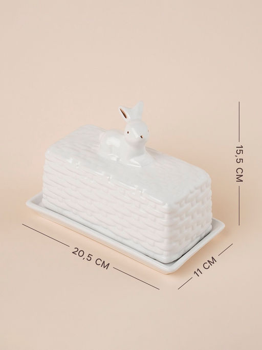 Маслёнка SL Home «Пасхальные кролики», 20.5×11×15.5 см, доломит, белая