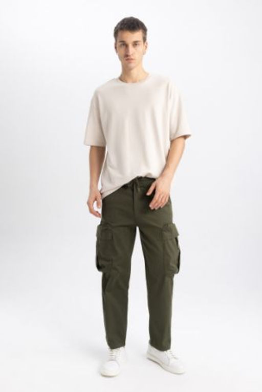 Gabardin Pantolon Rustik Loose Fit Kargo Cepli