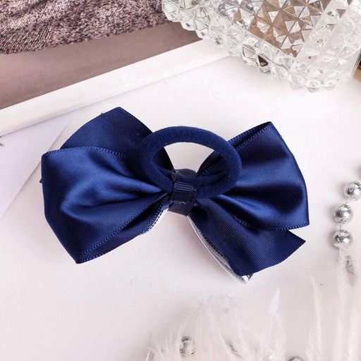 Цена за 6 шт. Бант для волос на резинке «Школьница», текстура, 9.5 см, бело-синий