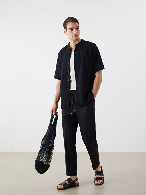 Regular Fit Hakim Yaka K?sa Kollu M?slin Erkek G?mlek