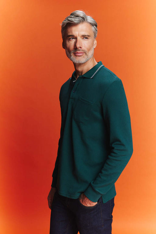 Толстовка стандартного кроя с воротником-поло и щукой - Defacto фото 3