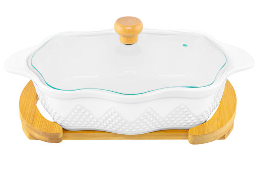 Блюдо д/зап и серв 32*20*14 см 1,5 л Ромбики ажур. + стекл крышка, на дер подставке - Elan gallery фото 21