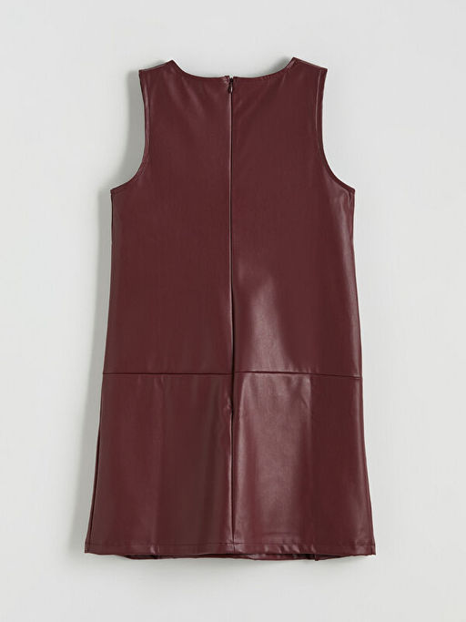 Fiyonk Detayl? Deri G?r?n?ml? K?z ?ocuk Elbise