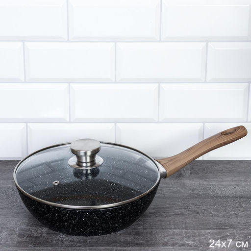 Сковорода - Сотейник 24 см антипригарное гранит /индукция/ VG-24 /уп 24/ h=7 см/0,652 Soft Touch с крышкой - ГалеонТрейд фото 3