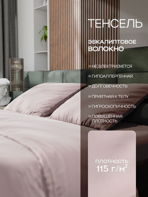 Постельное бельё евро «Этель», тенсель, пудра