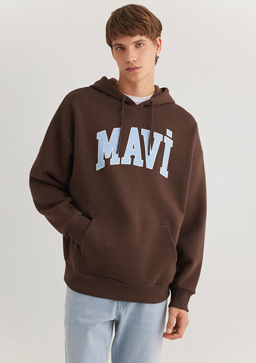 Mavi Logo Bask?l? Kapusonlu Kahverengi Sweatshirt  фото 4