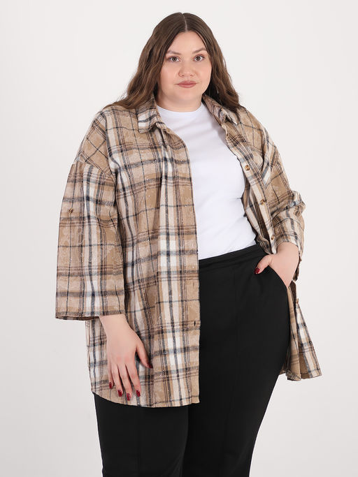 Рубашка со стразами больших размеров - Almond фото 2