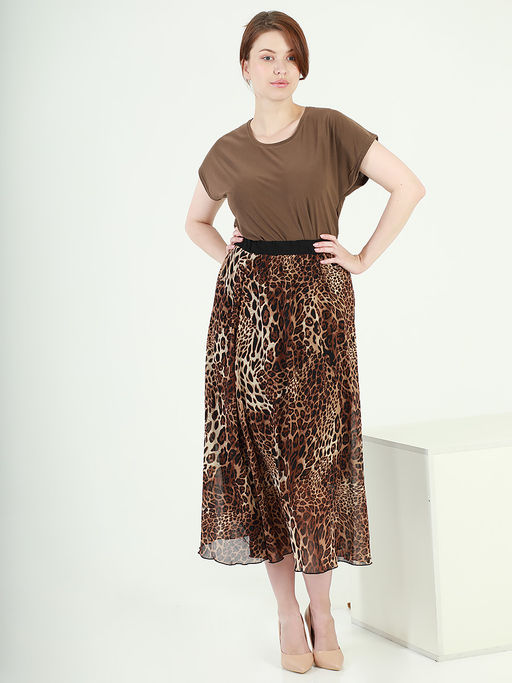 Юбка леопардовая длинная на резинке летняя - Almond фото 3