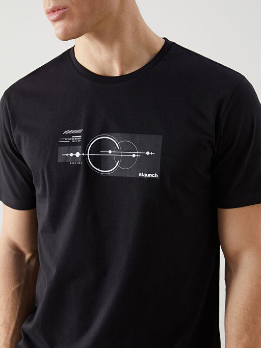 Bisiklet Yaka K?sa Kollu Bask?l? Penye Erkek Ti??rt