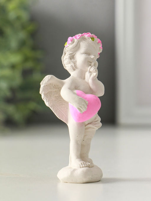 Фигурка гипс Ангел с сердцем стоит, 8 см, белый