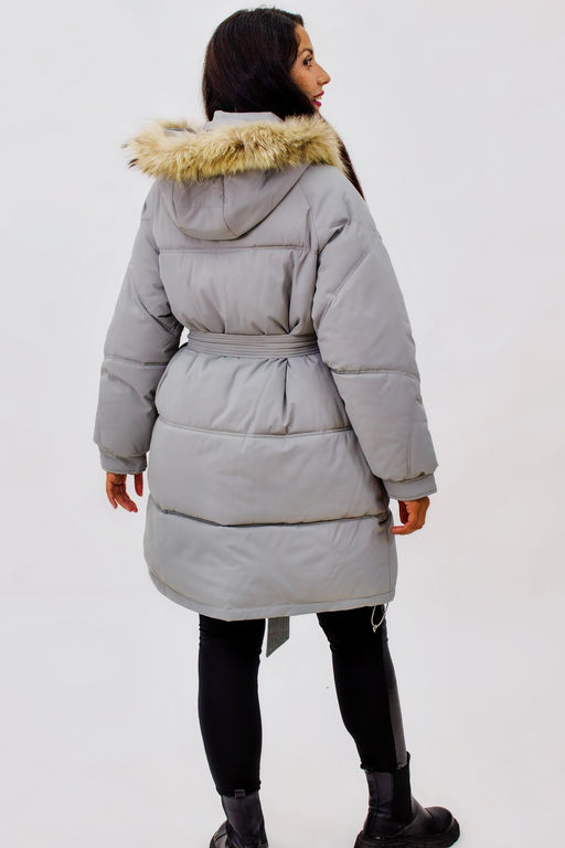 Зимняя куртка на поясе с натуральным мехом арт. 23226