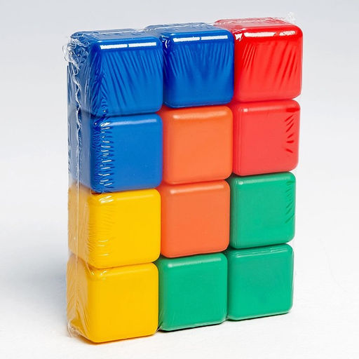Кубики детские, пластиковые, цветные, 12 штук, 4×4 см