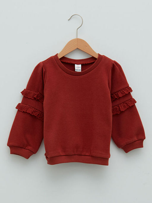 Bisiklet Yaka Uzun Kollu Basic K?z Bebek Sweatshirt