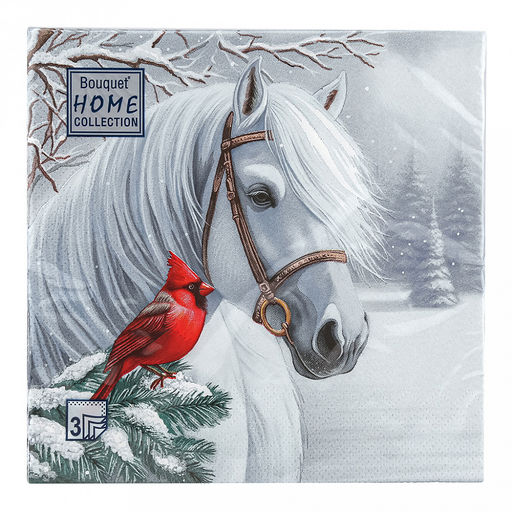 Салфетки бумажные "Bouquet Home Collection Classic" 33х33см, 3-х слойные, 20 штук в упаковке, 100% целлюлоза, "Волшебная лошадь" (Россия)