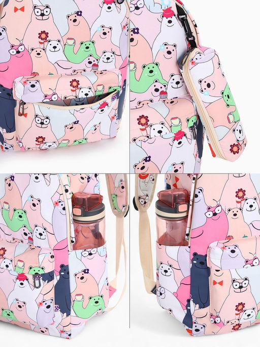 Набор: рюкзак школьный и пенал, с карманами, с принтом, размер 29?12?41 см, розовый/разноцветный