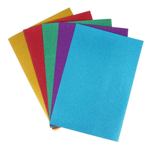 Картон с блёстками А4, 5 листов, 5 цветов, 180 г/м²