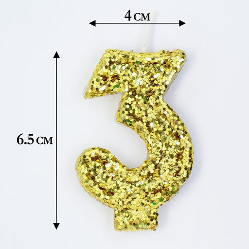 Цена за 2 шт. Свеча в торт «Цифра 3», золотая, 5.5 см
