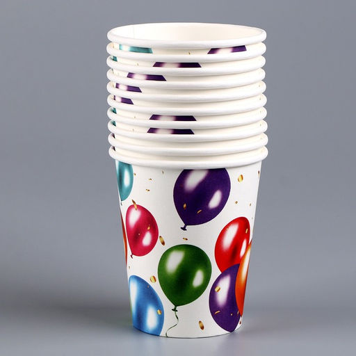 Цена за 10 шт. Стакан бумажный С днём рождения, шары, 250 мл - Страна карнавалия фото 2