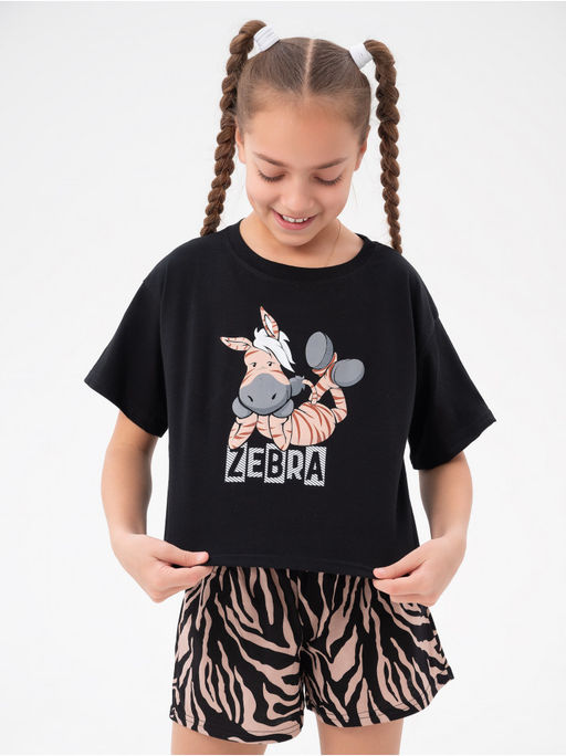 Пижама "Зебра" коричневая детская девочка с шортами