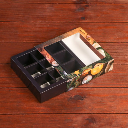 Цена за 2 шт. Коробка под 9 конфет новогодняя «Мандарины», 13.5×13.5×3.5 см