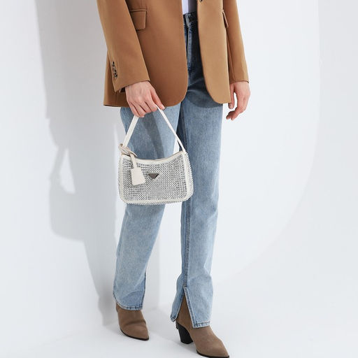 Сумка-багет на молнии, цвет бежевый/серые стразы - Simaland фото 7