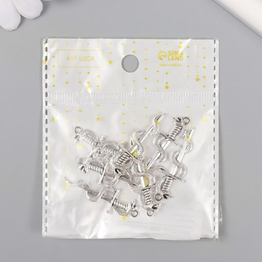 Цена за 8 шт. Декор для творчества металл "Змея на мече" серебро 3,7х1,2 см