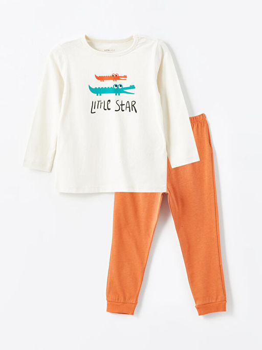 Bisiklet Yaka Uzun Kollu Bask?l? Erkek Bebek Pijama Tak?m?