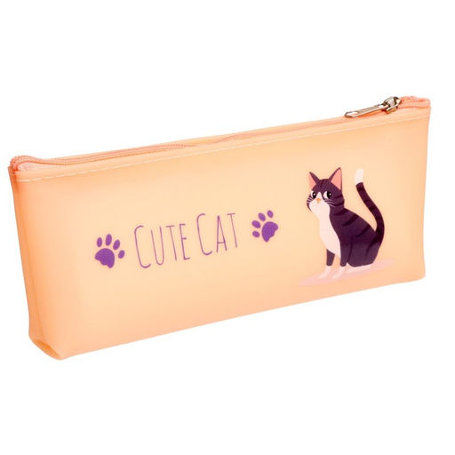 Пенал школьный на молнии «Кошка», МИКС