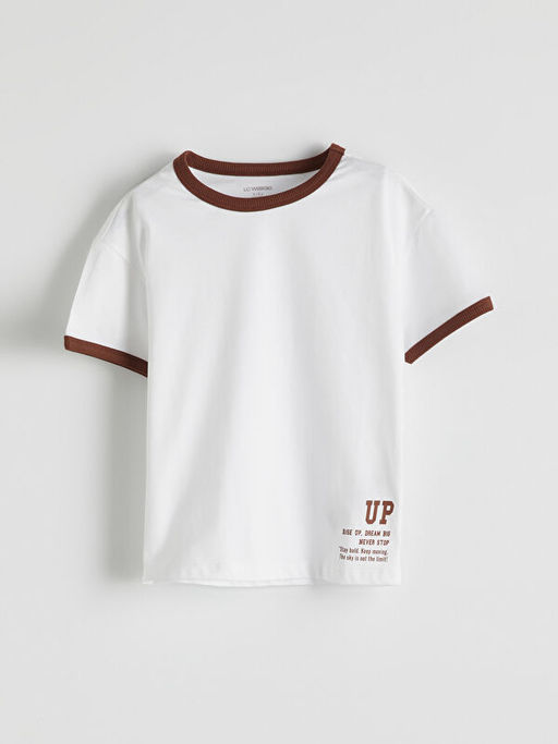 Bisiklet Yaka Yaz? Bask?l? Erkek ?ocuk Ti??rt